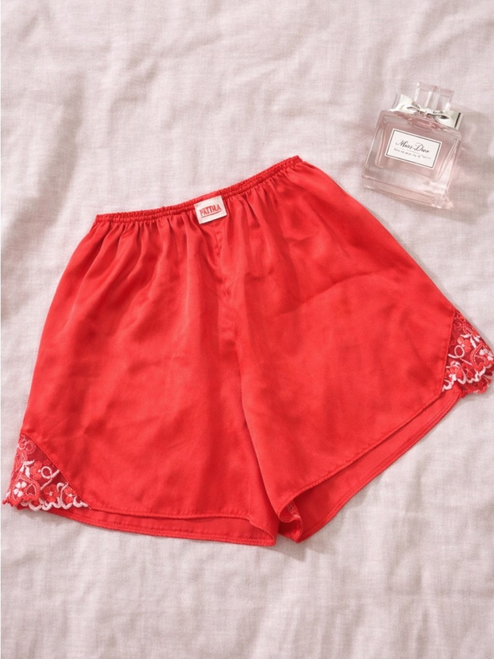 Vintage Paltal Red Satin Lace Sleep Shorts Silky Lingerie Lounge